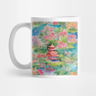 Pagoda chinoiserie landscape watercolor painting Mug